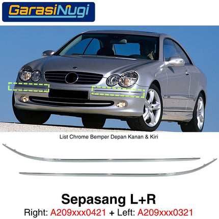 Chrome Stripe Mercy W209 Pre-FL Garnish Moulding Bumper Depan CLK200