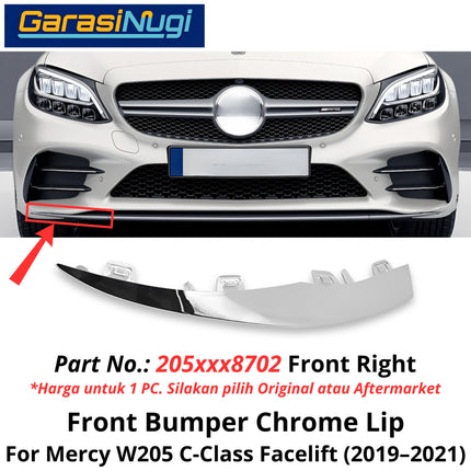 Chrome Lip Mercy W205 Facelift Spoiler Trim Bumper Depan Molding Mercedes C200 C300