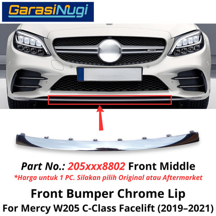 Chrome Lip Mercy W205 Facelift Spoiler Trim Bumper Depan Molding Mercedes C200 C300