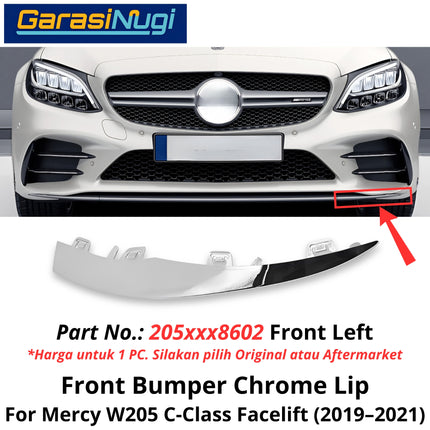 Chrome Lip Mercy W205 Facelift Spoiler Trim Bumper Depan Molding Mercedes C200 C300