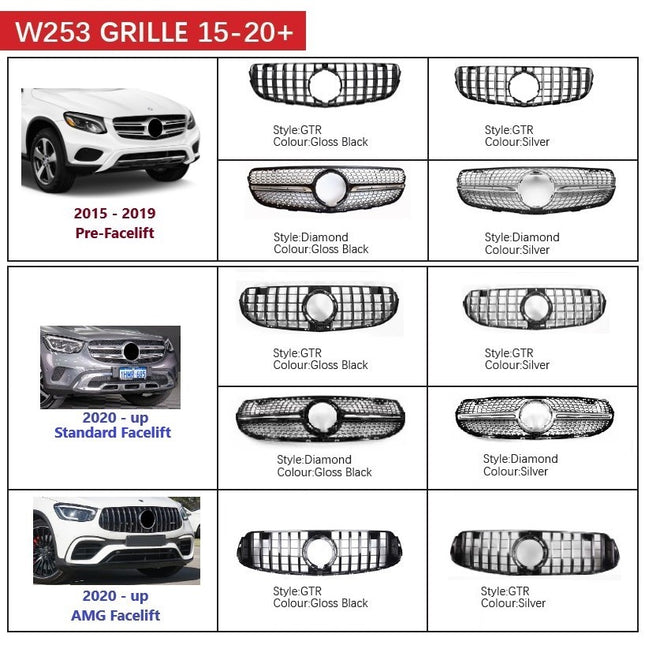 Mercedes X253 W253 Mercy GLC Class Grille Hidung Chrome Diamond GTR